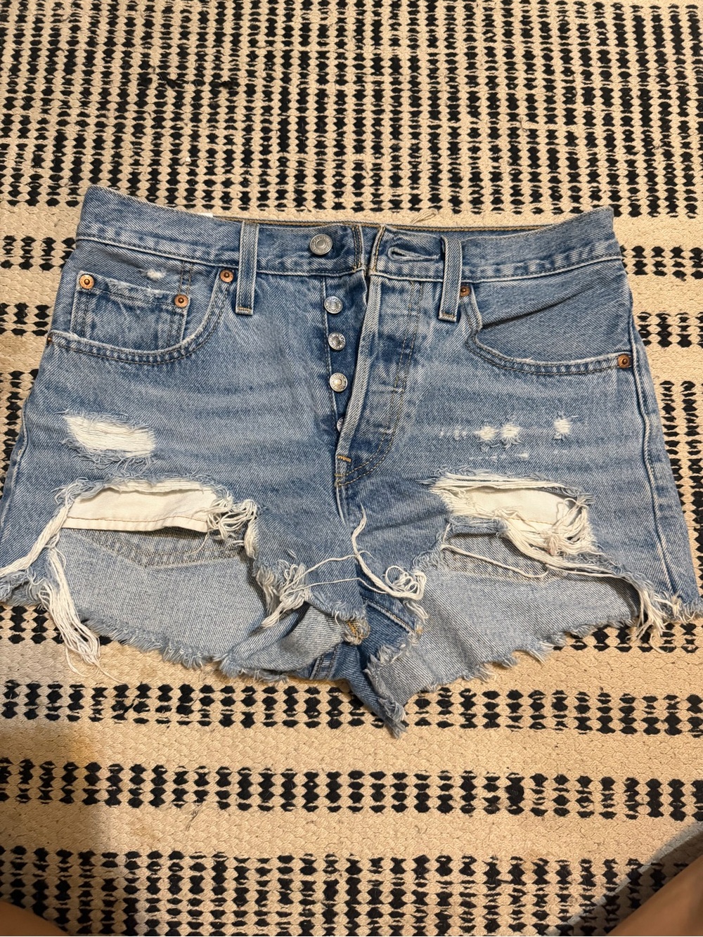 Levi's Light Blue Distressed Button-Fly Denim Shorts